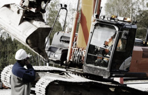 bulldozer in action, excavating